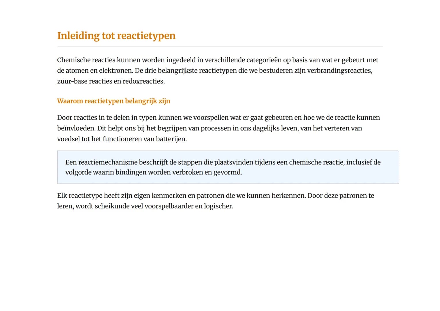 Chemische reacties en reactiemechanismen:
verbranding, zuur-base, redox
Overzicht van de drie belangrijkste reactietypen in de scheikunde
Sc