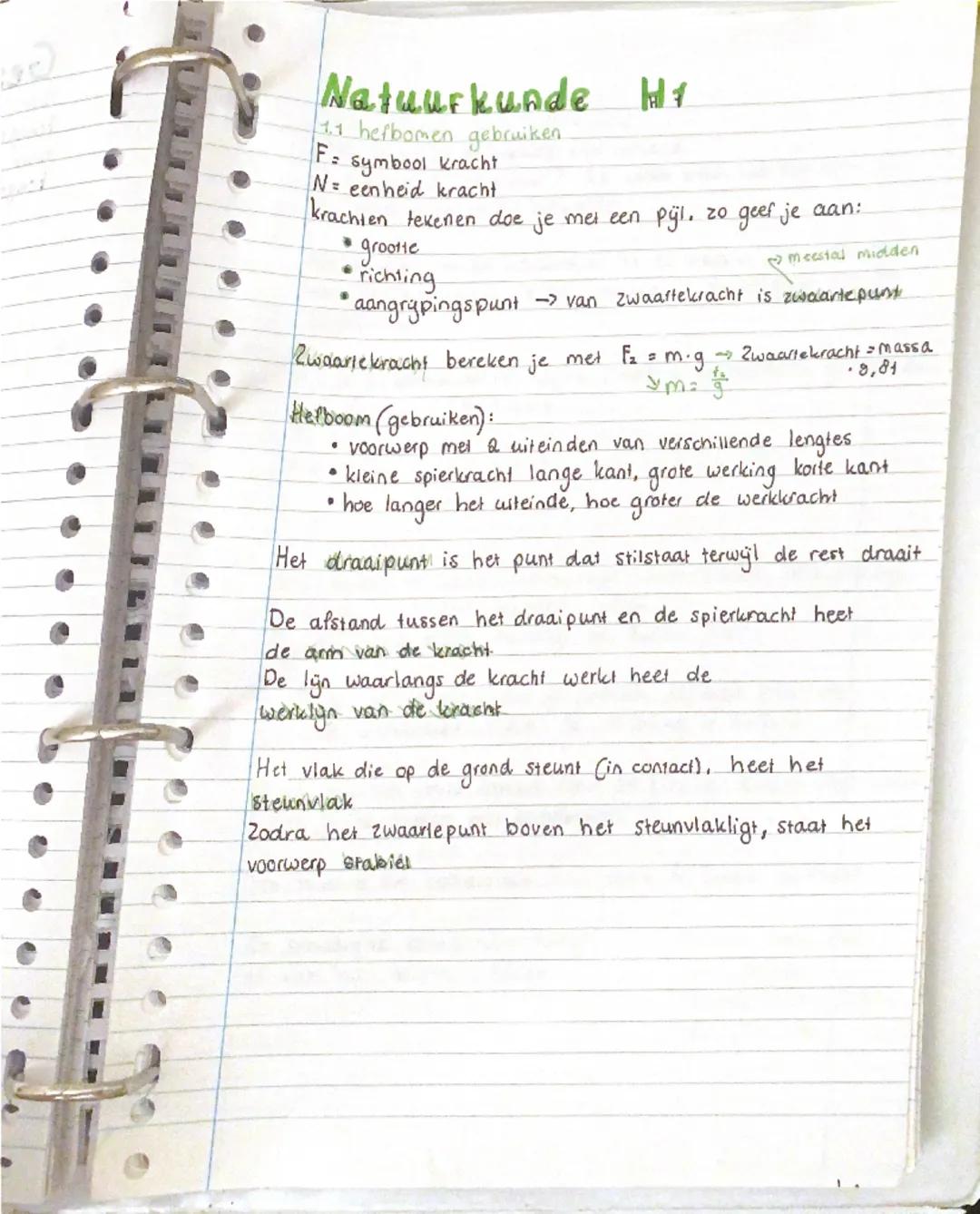 ## Natuurkunde H1

1.1 hefbomen gebruiken
F = symbool kracht
N = eenheid kracht
krachten tekenen doe je met een pijl, zo geef je aan:
- groo