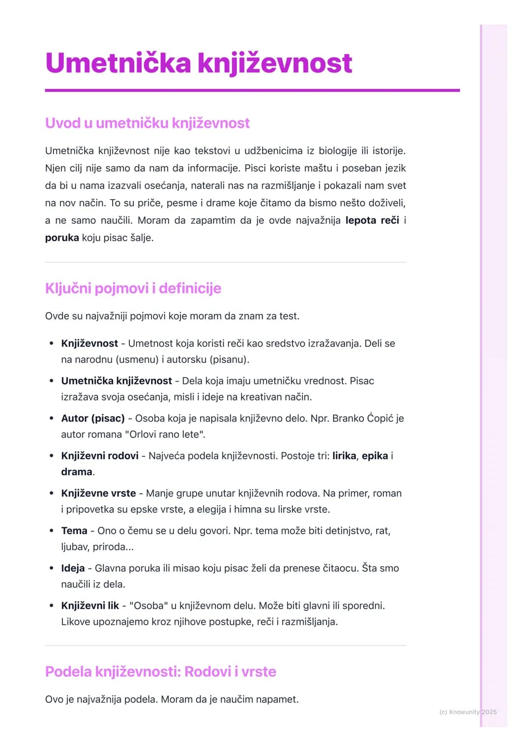 # Umetnička književnost

Uvod u umetničku književnost

Umetnička književnost nije kao tekstovi u udžbenicima iz biologije ili istorije.
Njen