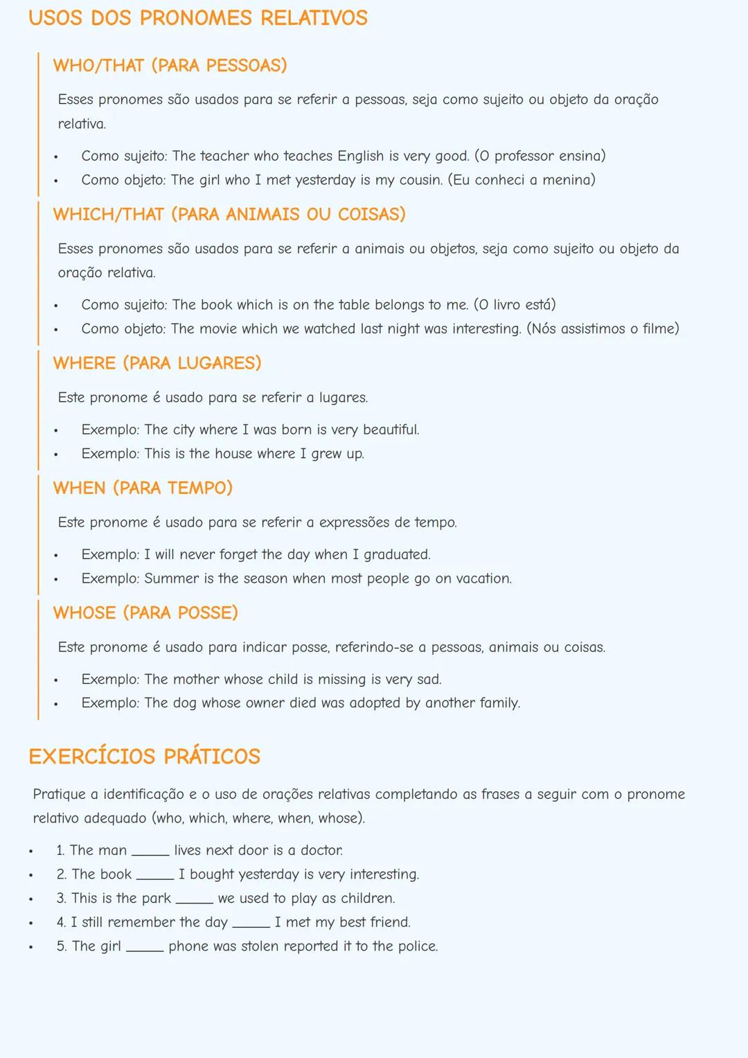 # ORAÇÕES RELATIVAS EM INGLÊS (RELATIVE
CLAUSES)

## INTRODUÇÃO ÀS ORAÇÕES RELATIVAS

As orações relativas (relative clauses) são utilizadas