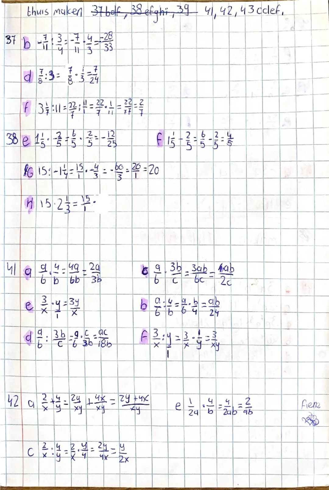 # Rekenen met Letters

+ + +

19 + 16 = kan niet

- + -

1ax1b = 1 ab

+ -

+&- moet gelijk zijn

x: hoeft niet

3ac +9bg

Lerm

noemers moe
