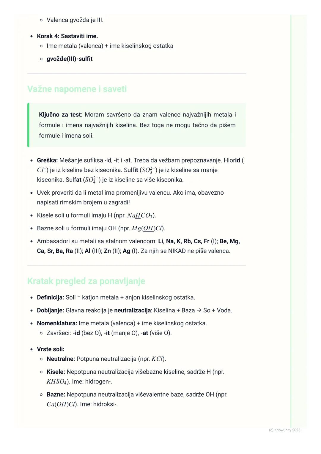 # Soli

Šta su soli? Uvod

Soli su jonska jedinjenja koja nastaju u reakciji neutralizacije između kiseline i
baze. Sastoje se od katjona me