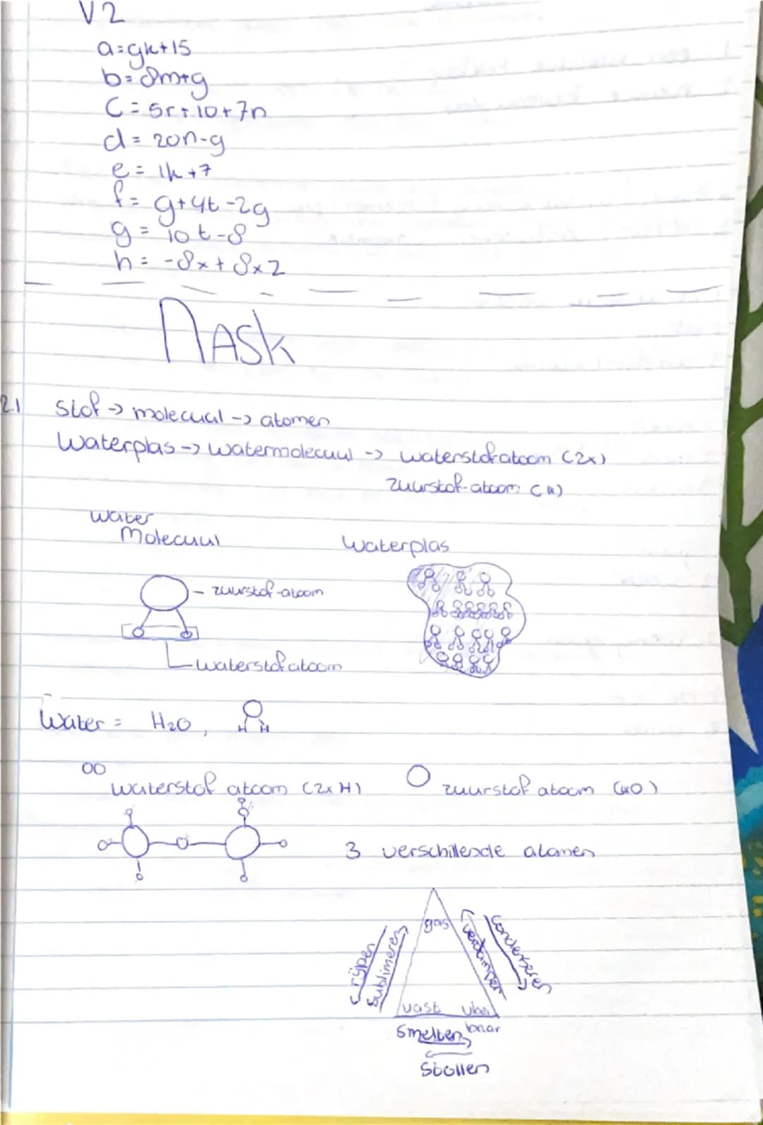 V2
a = gx+15
b = 3m g
C = 5x+10+7n
d = 20n-g
e = 1k+7
f = g+4k-2g
g = 10t-8
h = -8x+8x2
--- --- --- --- ---

Task

21
Stof -> molecuul -> at