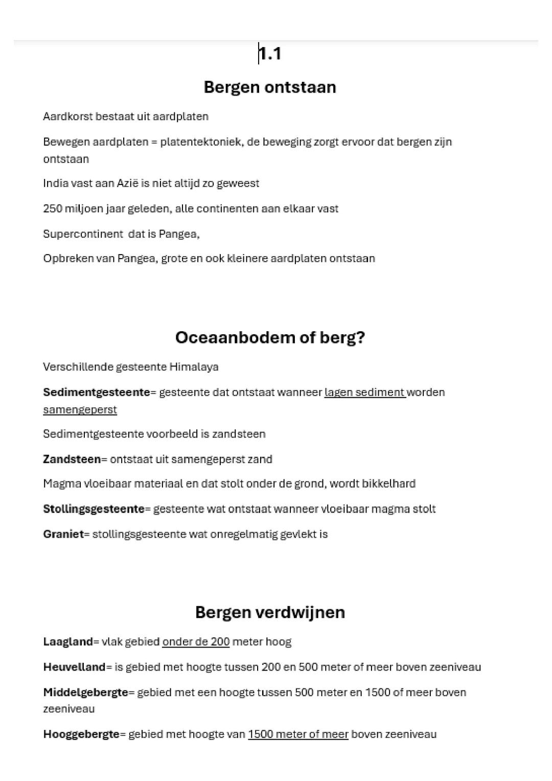 Aardrijkskunde H1: Hoe Bergen Ontstaan en Verdwijnen - Samenvatting 2 Havo