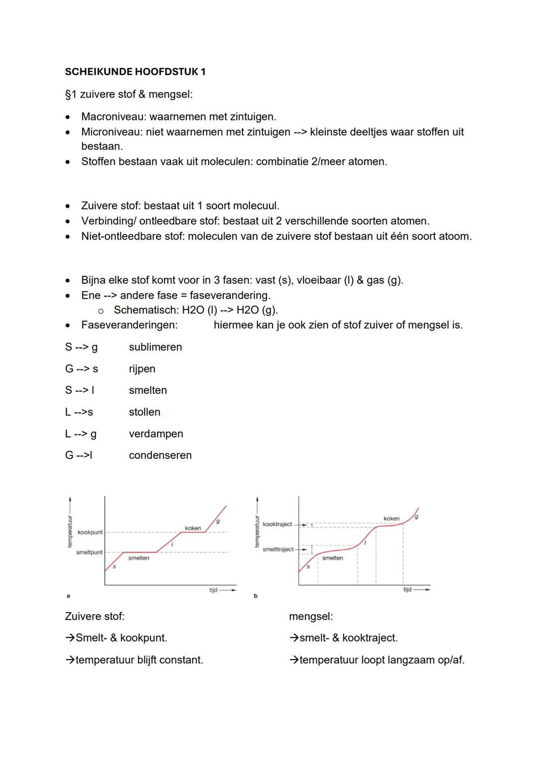 SCHEIKUNDE HOOFDSTUK 1

§1 zuivere stof & mengsel:

- Macroniveau: waarnemen met zintuigen.
- Microniveau: niet waarnemen met zintuigen --> 