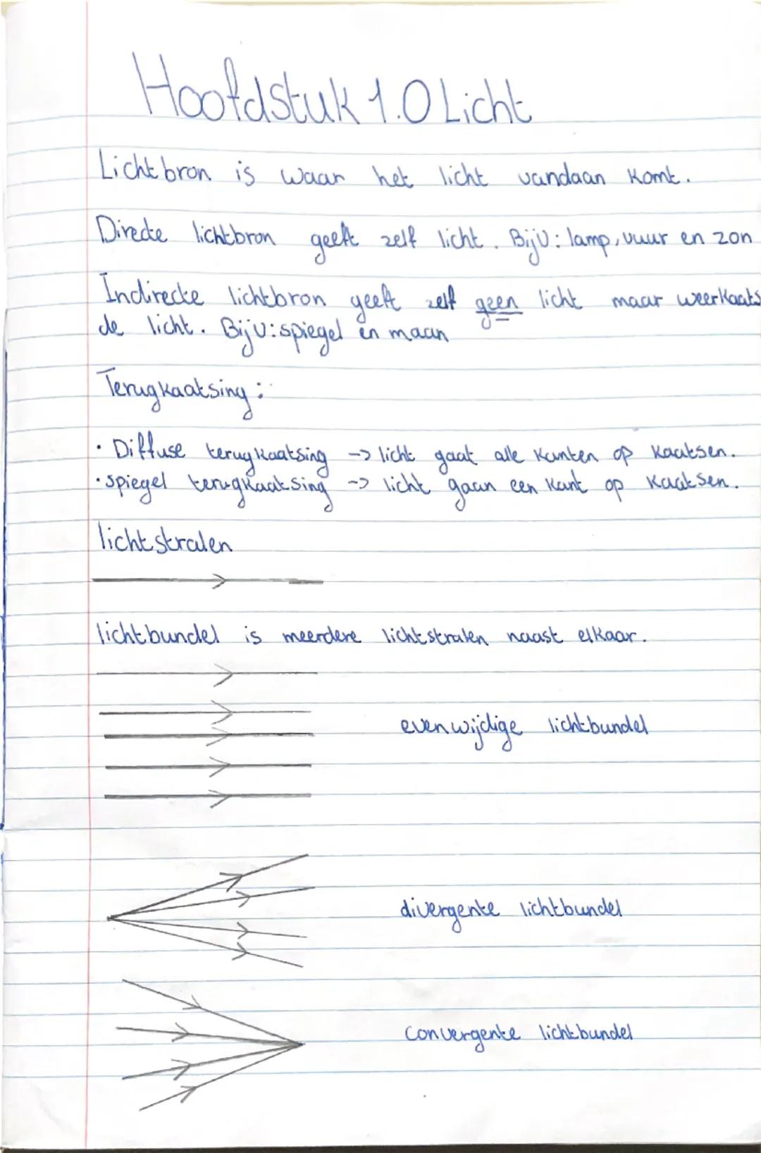 # Hoofdstuk 1.0 Licht

Lichtbron is waar het licht vandaan komt.

Directe lichtbron geeft zelf licht. Biju: lamp, vuur en zon

Indirecte lic