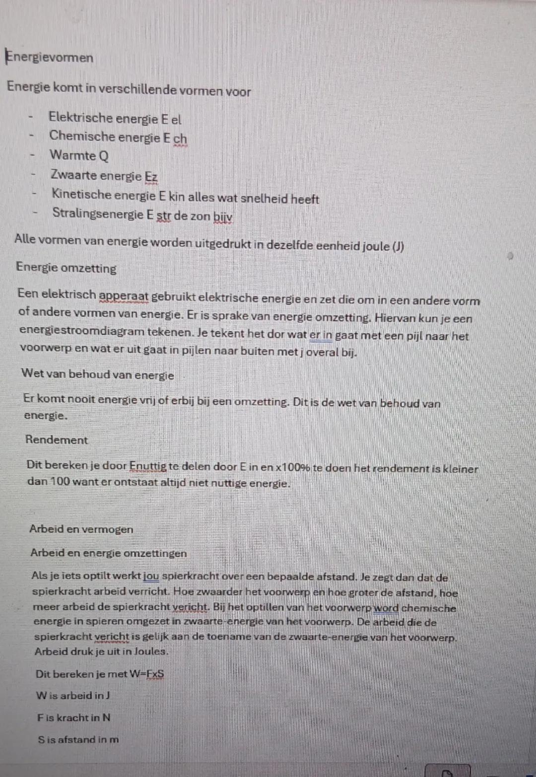 Energievormen
Energie komt in verschillende vormen voor
- Elektrische energie E el
- Chemische energie E ch
- Warmte Q
- Zwaarte energie Ez
