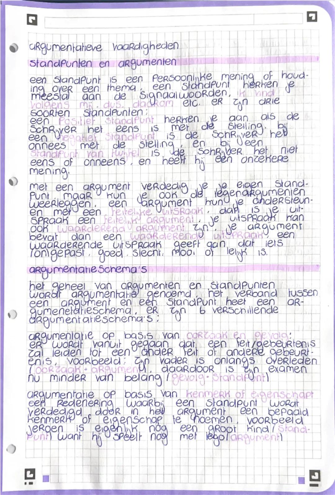 • argumentatieve vaardigheden
Standpunten en argumenten
een standpunt is een Persoonlijke mening of houd-
ing over een thema, een standpunt 