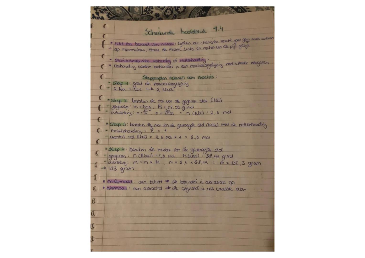 Scheikunde hoofdstuk 1.4
(
(
• Wet von behoud van massa: tijdens een chemische reactie gaat massa niet verloren
op Microniveau, Staat de mas