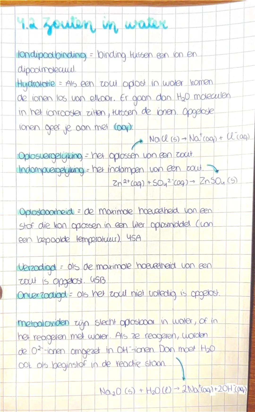 ## 1.1 Zouten, namen en formules

**Ionbinding** = binding tussen atomen. Als het ΔΕΝ groter is dan 1,7 ontstaat er een positief geladen ato