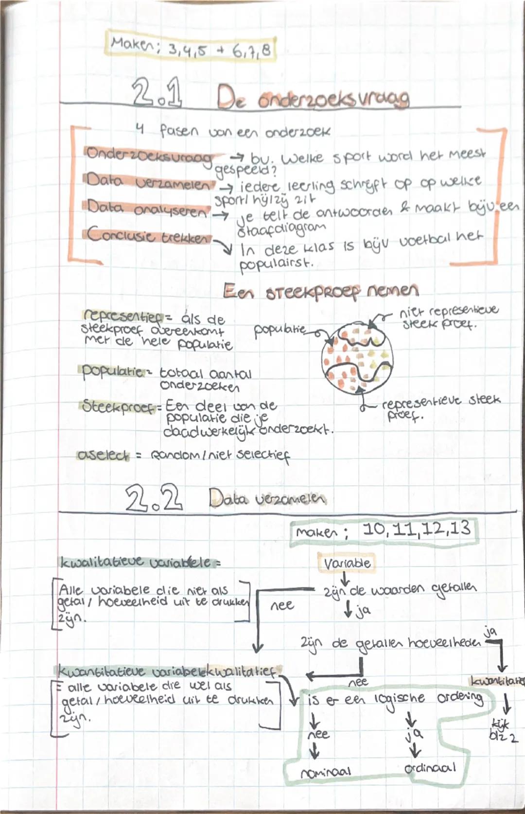 Maker; 3,4,5 + 6,7,8
2.1 De onderzoeksvraag
4 fasen van een onderzoek
Onderzoeksvraag bu; Welke sport word het meest
gespeeld?
Data verzamel