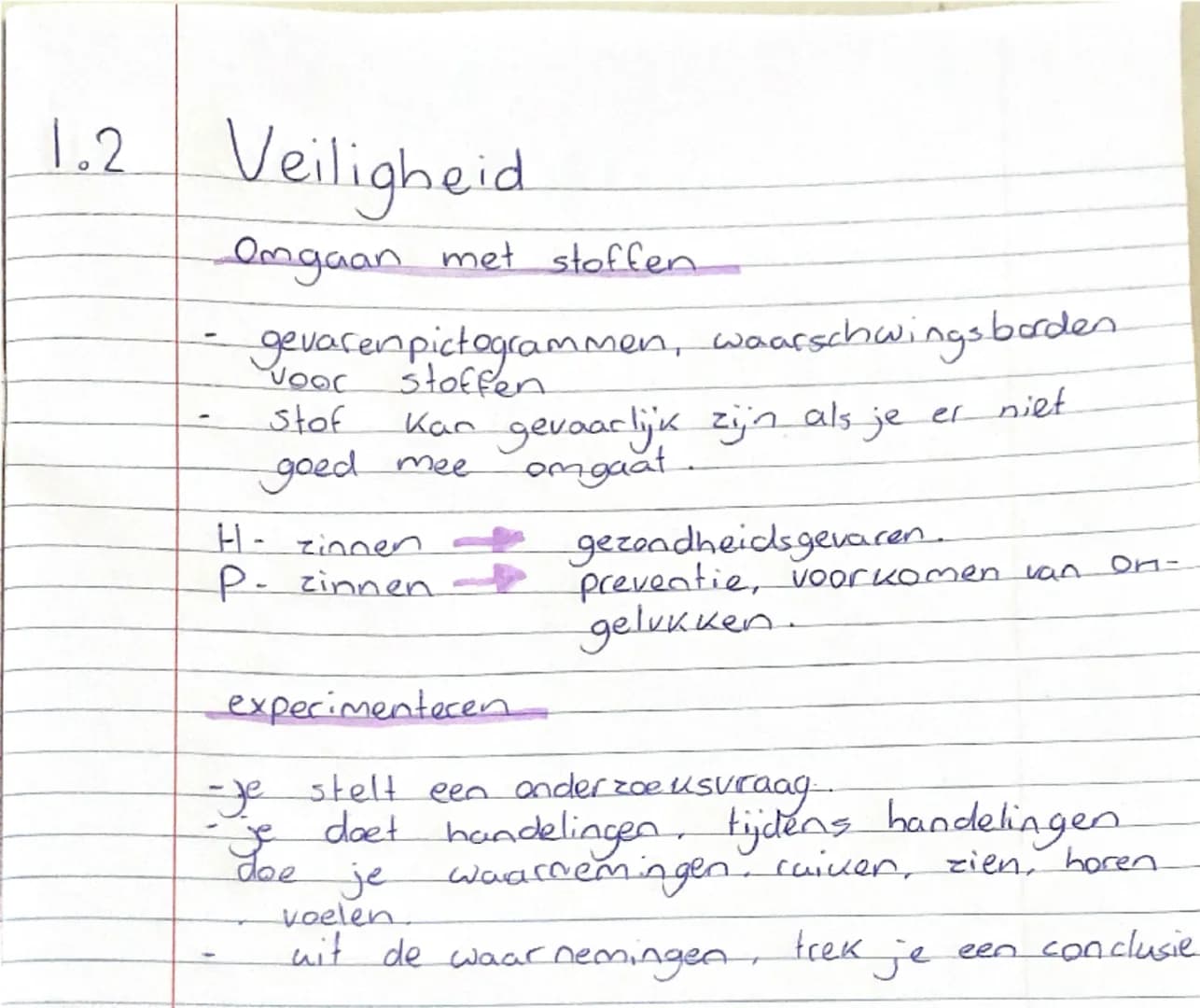 1.2
Veiligheid

Omgaan met stoffen

- gevarenpictogrammen, waarschwingsborden
voor stoffen
- Stof Kan gevaarlijk zijn als je er niet
goed me
