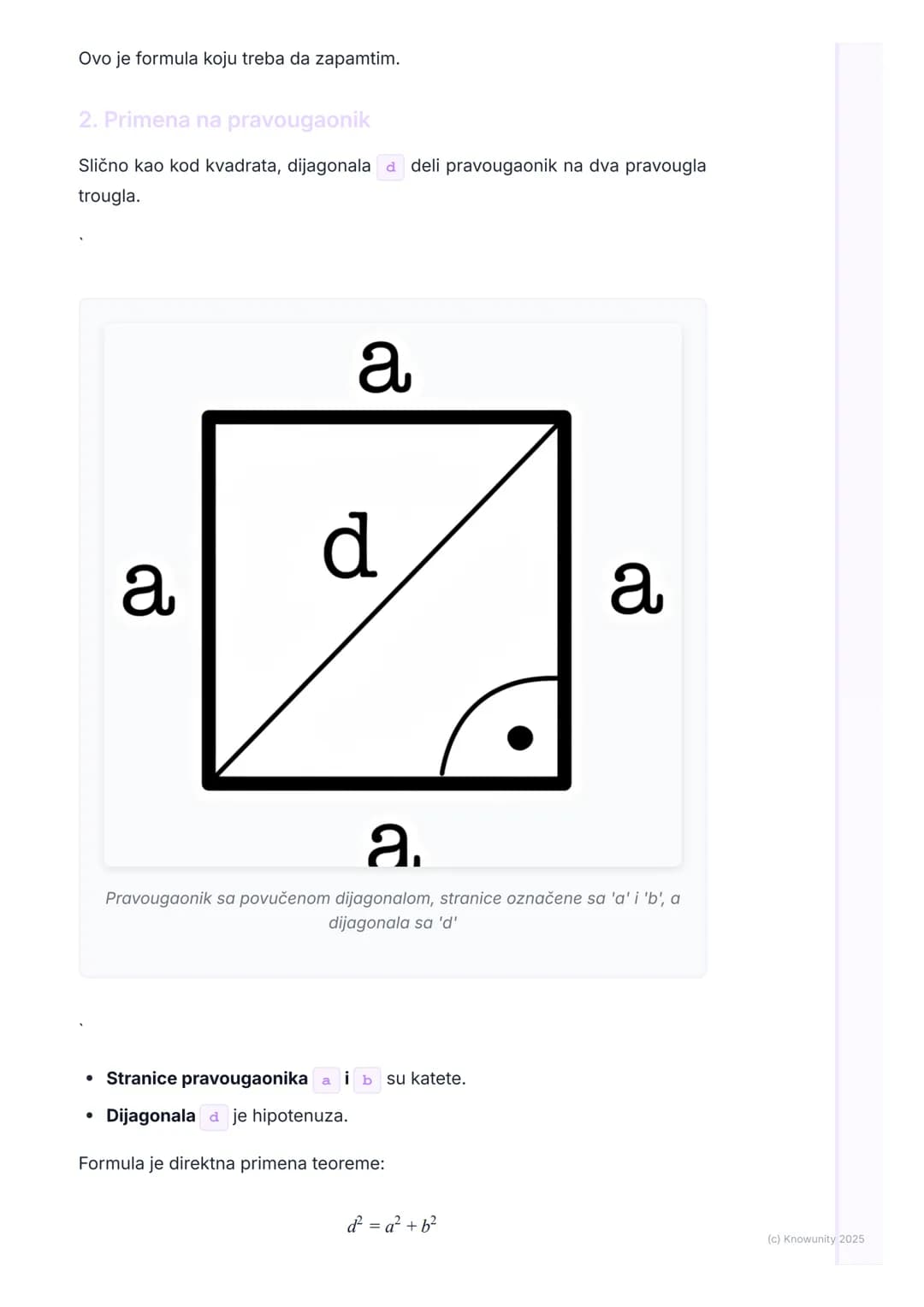 # Primena Pitagorine teoreme

Uvod u primenu Pitagorine teoreme

Pitagorina teorema ($a² + b² = c²$) ne važi samo za rešavanje zadataka sa
p