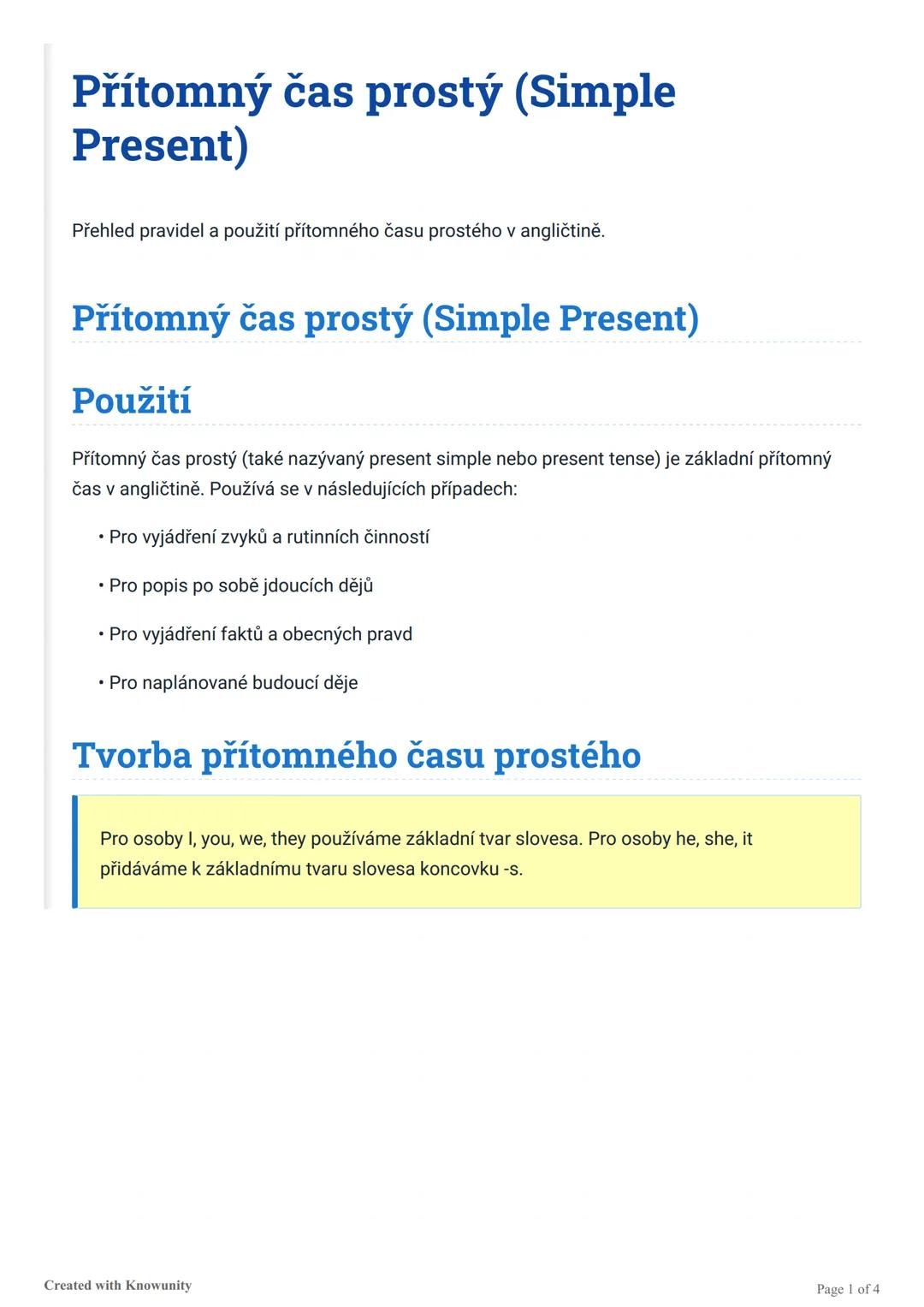 # Přítomný čas prostý (Simple
Present)

Přehled pravidel a použití přítomného času prostého v angličtině.

# Přítomný čas prostý (Simple Pre