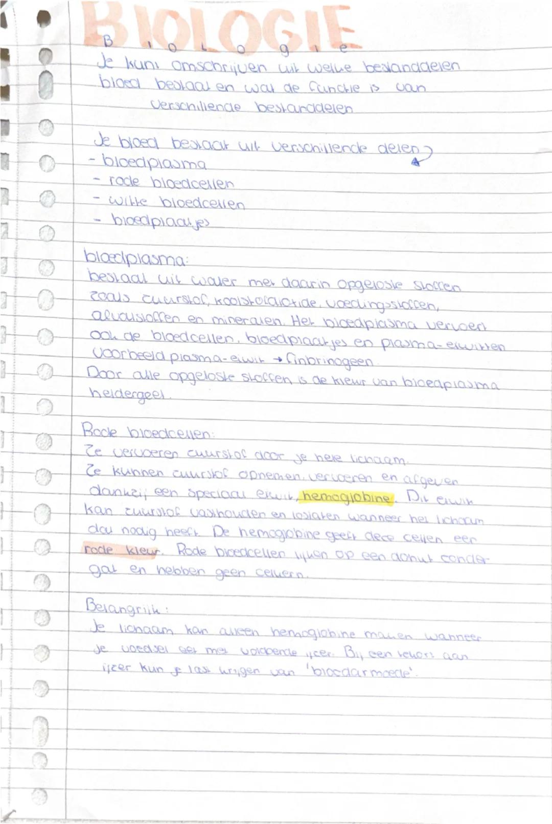 # BIOLOGIE

Je kuni omschrijven uit welke belanddelen
bloed bestaal en wat de funcle is van
Verschillende bestanddelen

Je bloed bestaat uit