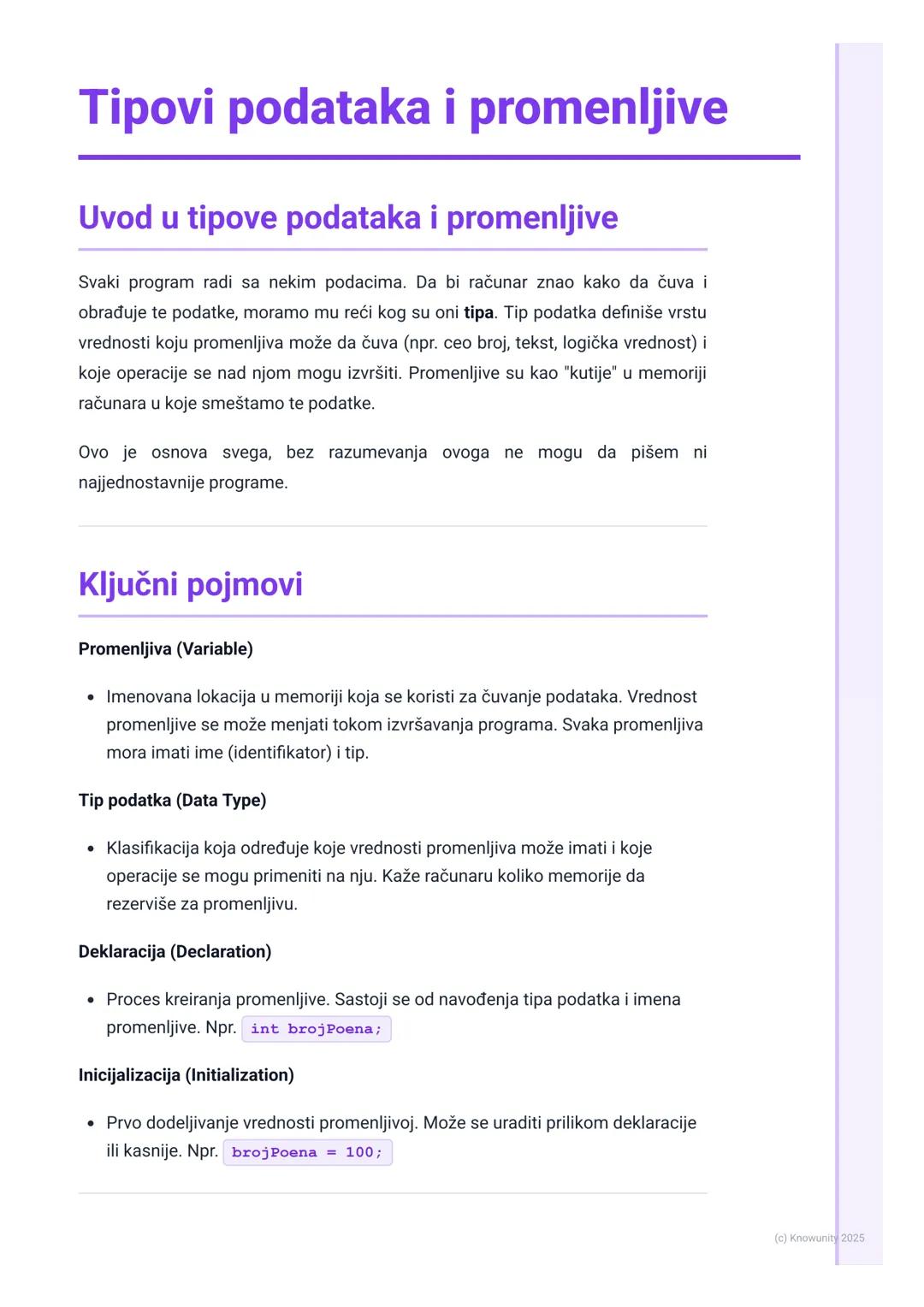 # Tipovi podataka i promenljive

Uvod u tipove podataka i promenljive

Svaki program radi sa nekim podacima. Da bi računar znao kako da čuva
