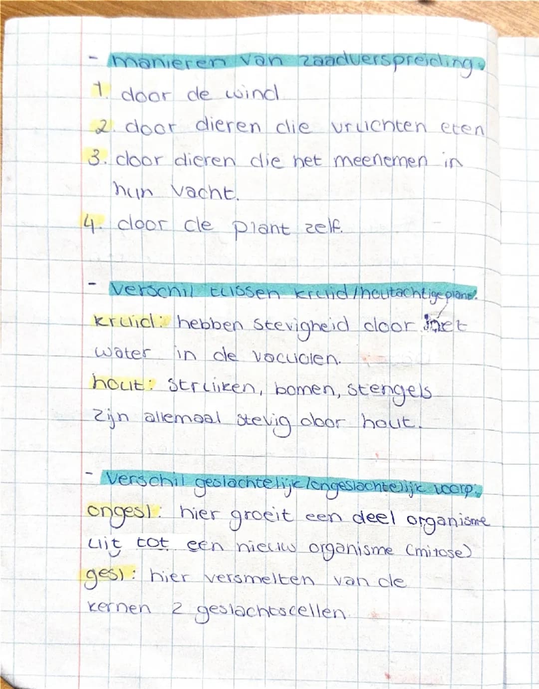 - manieren van zaaduerspreiding.
1. door de wind
2. door dieren die vruchten eten
3. door dieren die het meenemen in
hun vacht.
4. door de p