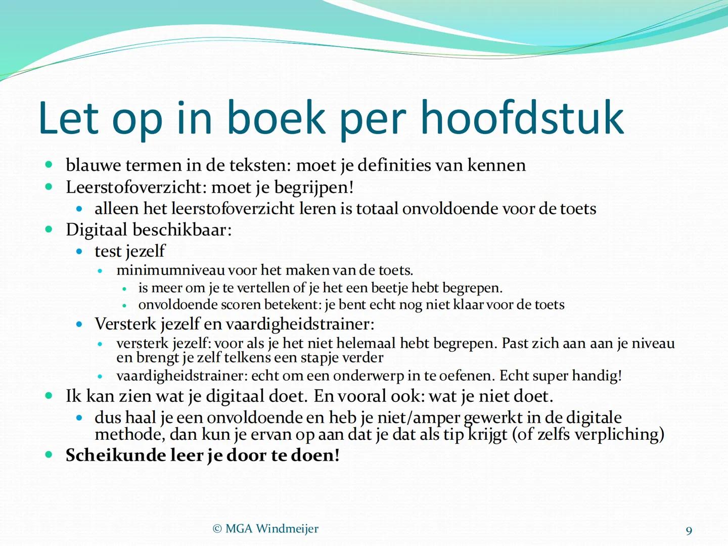 Scheikunde in 3 VBP

To think is to practice brain chemistry

Deepak Chopra

MGA Windmeijer

1 # Kennismaking en boeken-meeneem-
regel

3 x 