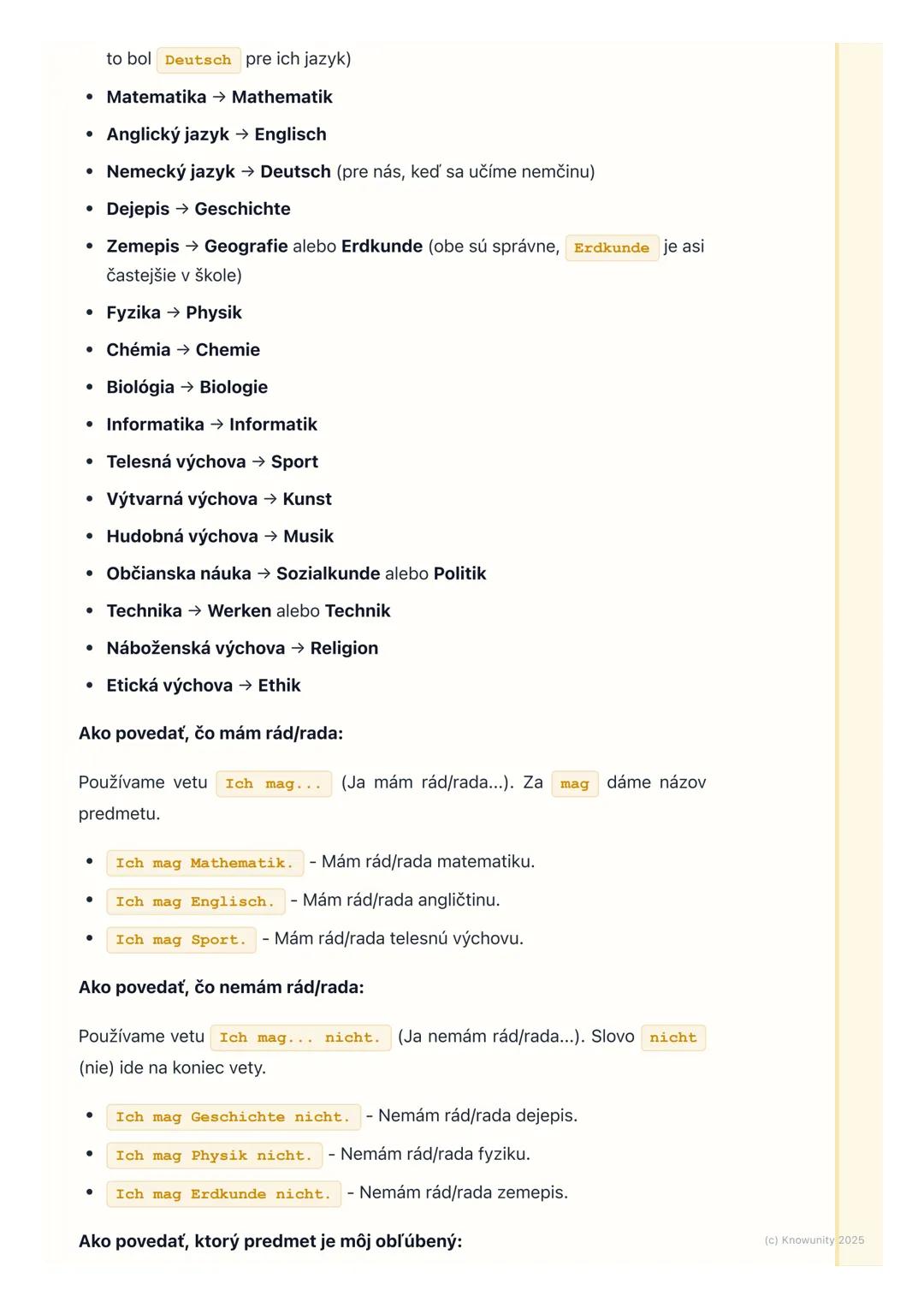 # Školské predmety

## 1. Prehľad a úvod

Ahoj! Dnes si píšem poznámky k téme školské predmety v nemčine. Je to
dôležité, aby som vedel/vede