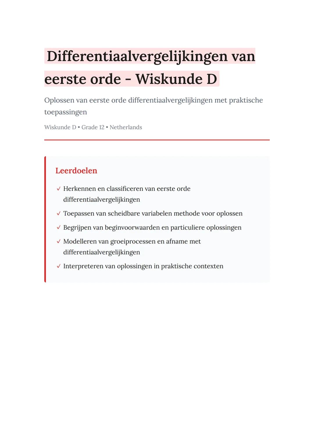 Differentiaalvergelijkingen van eerste orde - Wiskunde D