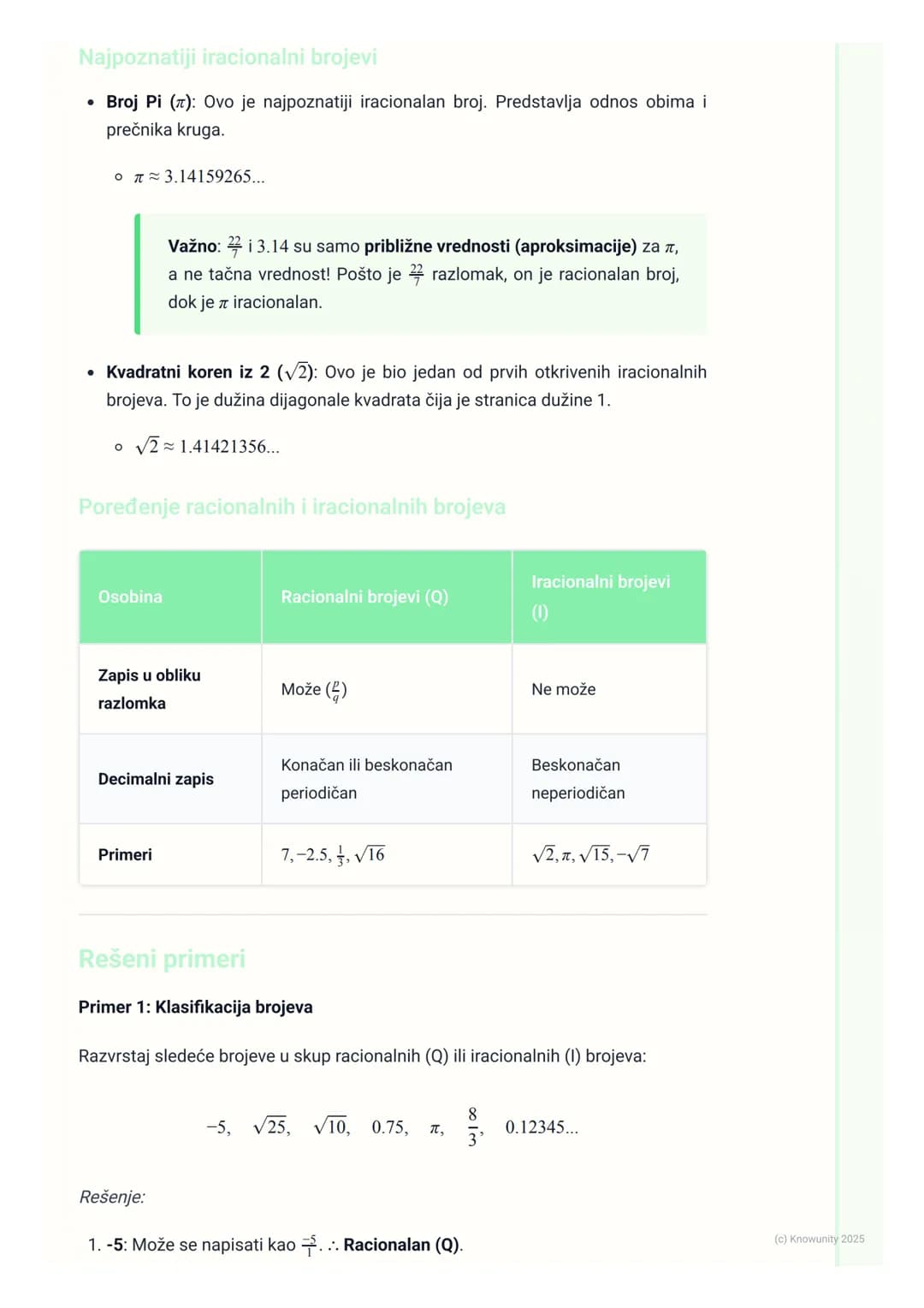 # Iracionalni brojevi

Uvod u iracionalne brojeve

Do sada smo radili sa racionalnim brojevima (skup Q). To su svi brojevi koji mogu
da se n