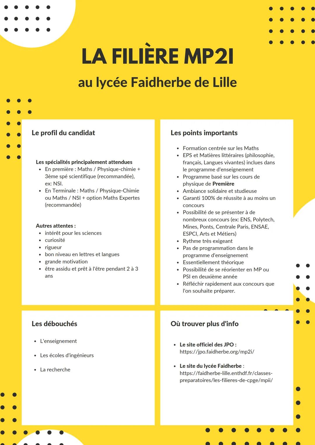 # LA FILIÈRE MP21

au lycée Faidherbe de Lille

## Le profil du candidat

Les spécialités principalement attendues
*   En première: Maths / 