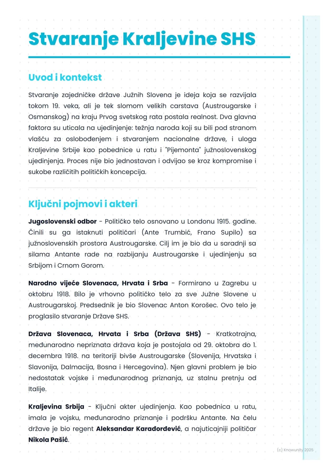 # Stvaranje Kraljevine SHS

Uvod i kontekst

Stvaranje zajedničke države Južnih Slovena je ideja koja se razvijala
tokom 19. veka, ali je te