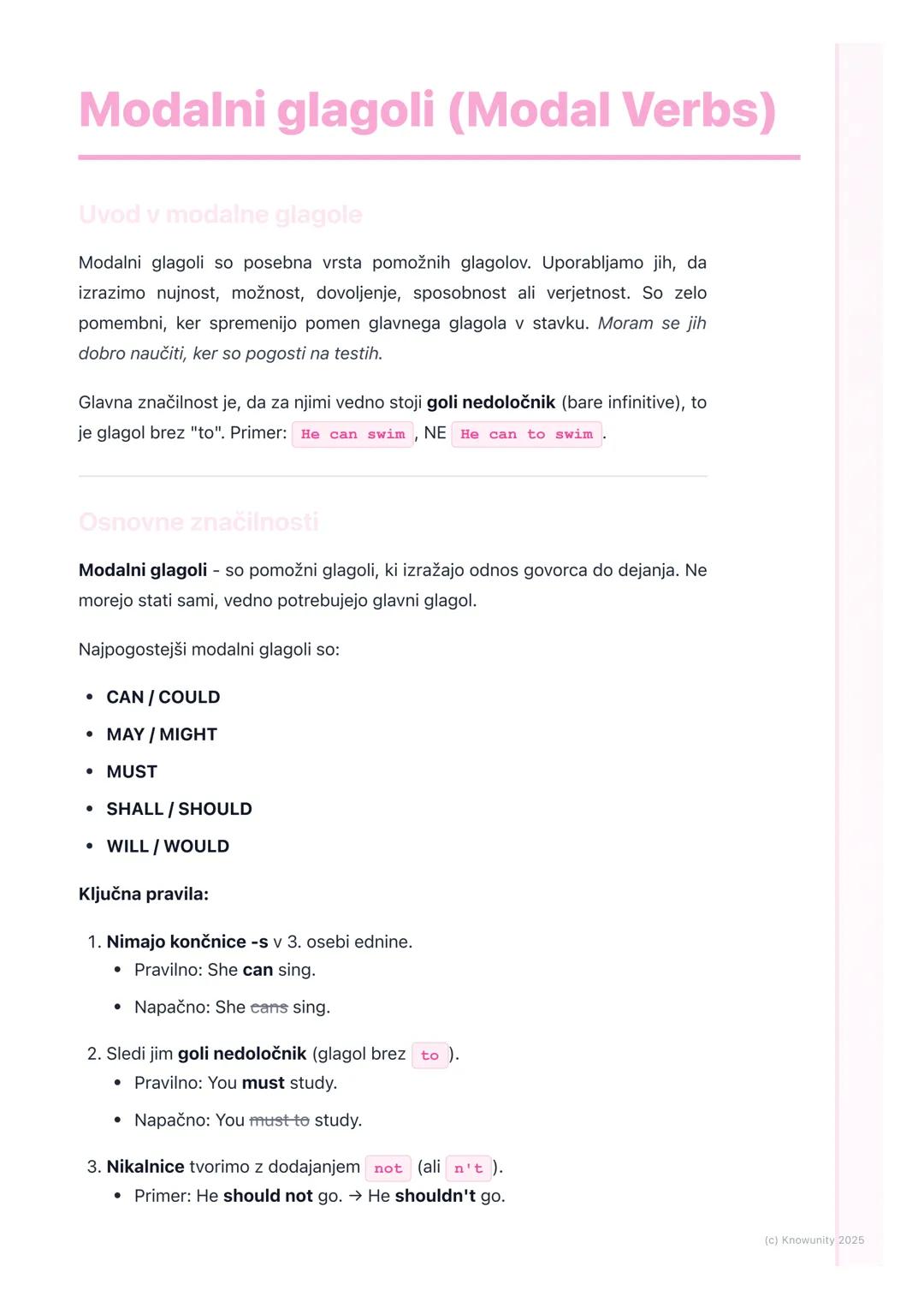 # Modalni glagoli (Modal Verbs)

Uvod v modalne glagole

Modalni glagoli so posebna vrsta pomožnih glagolov. Uporabljamo jih, da
izrazimo nu