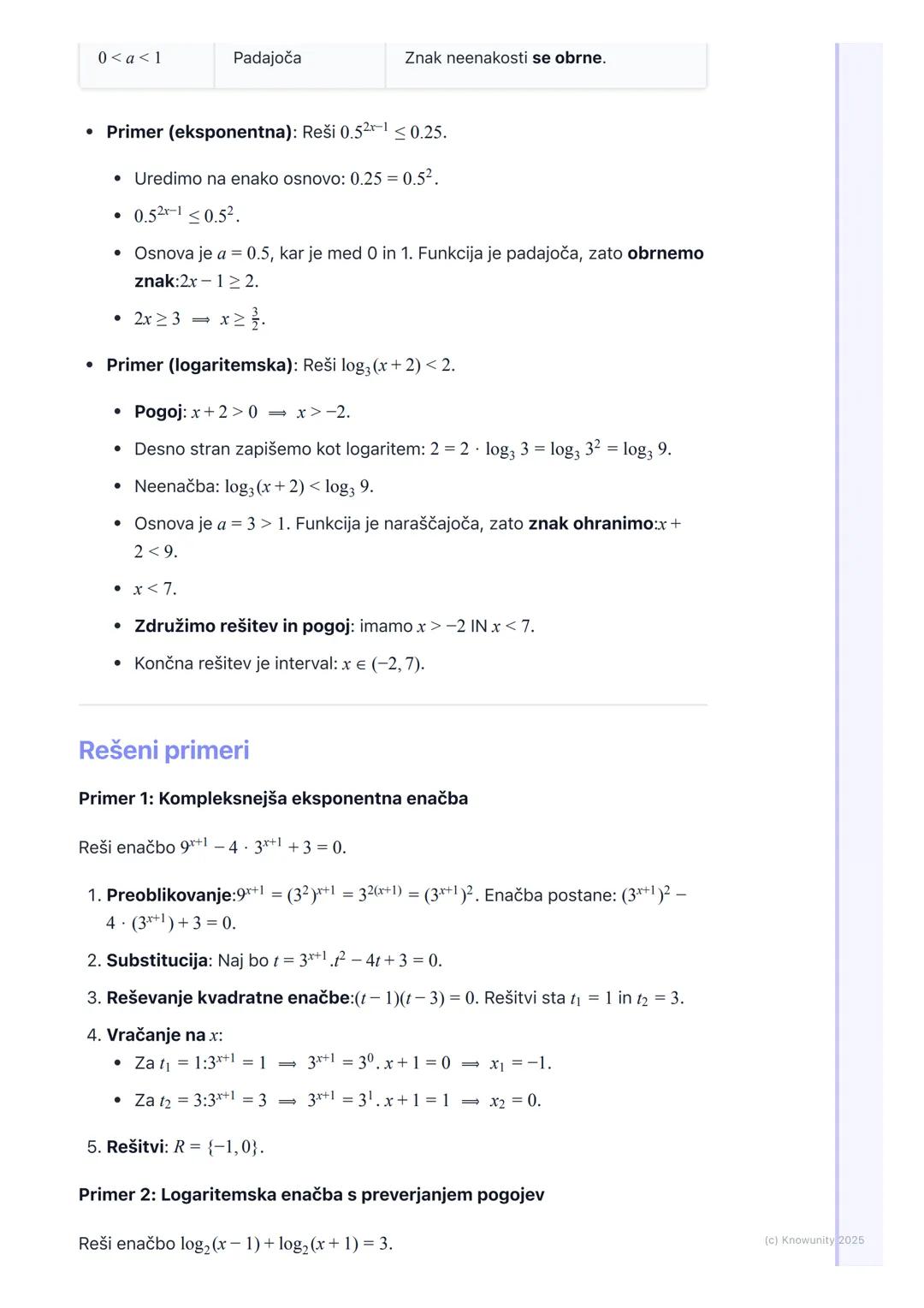 # Eksponentne in logaritemske
enačbe ter neenačbe

Uvod in pregled

Eksponentne in logaritemske enačbe so tiste, kjer se neznanka x pojavi v