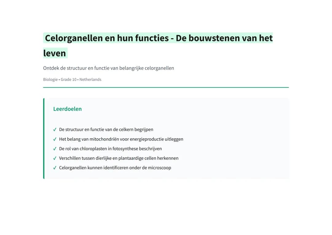 Celorganellen en hun functies - De bouwstenen van het leven
