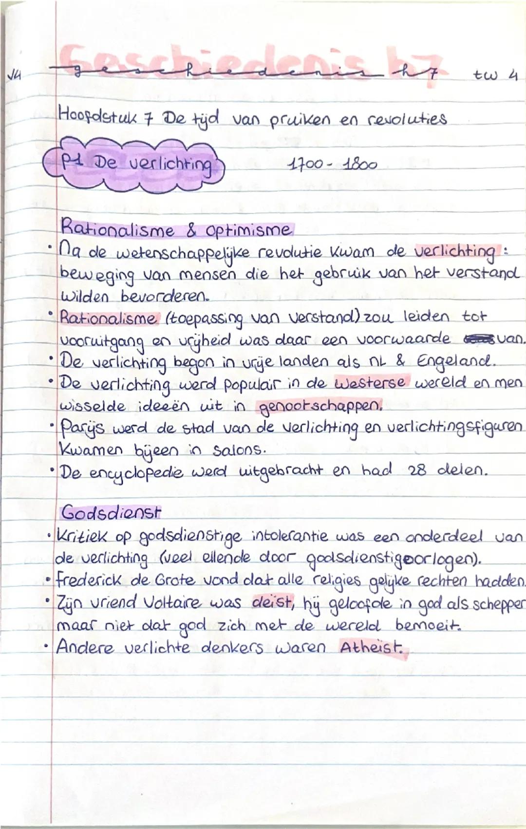 ## Hoofdstuk 7 De tijd van pruiken en revoluties

### p1 De verlichting
1700 - 1800

**Rationalisme & optimisme**
- Na de wetenschappelijke 