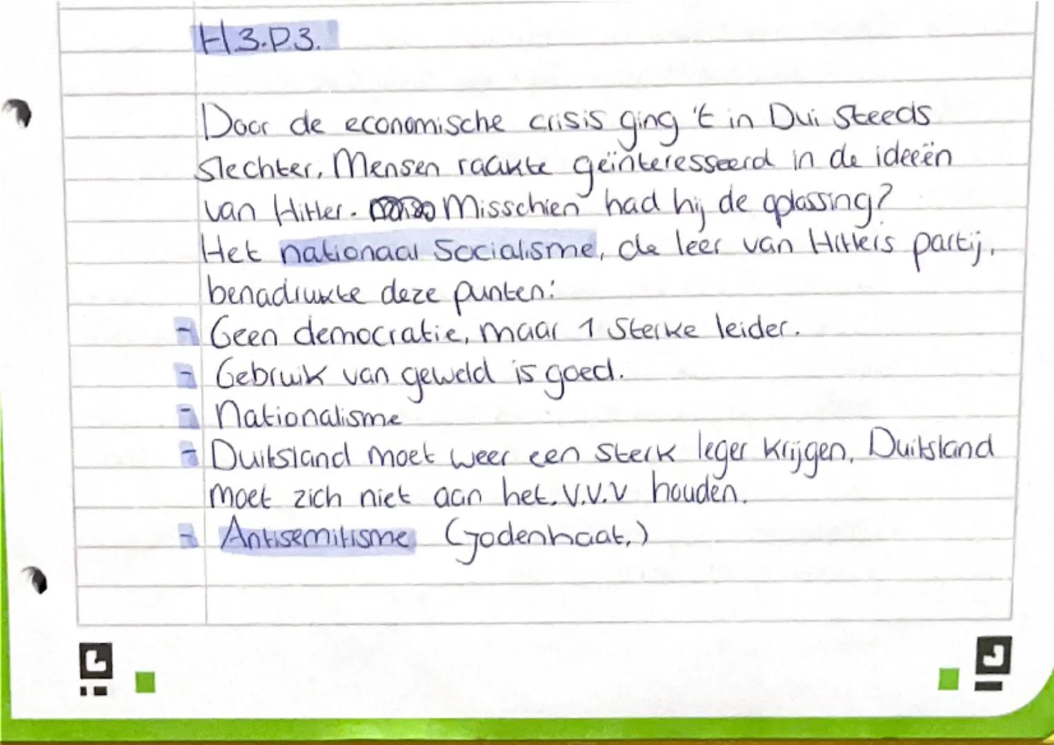 H3.P3.
Door de economische crisis ging 't in Dui Steeds
Slechter, Mensen raakte geïnteresseerd in de ideeën
van Hitler. 🤔 Misschien had hij