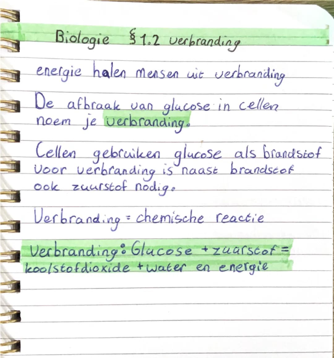 Biologie §1.2 verbranding

energie halen mensen uit verbranding

De afbraak van glucose in cellen
noem je verbranding.

Cellen gebruiken glu