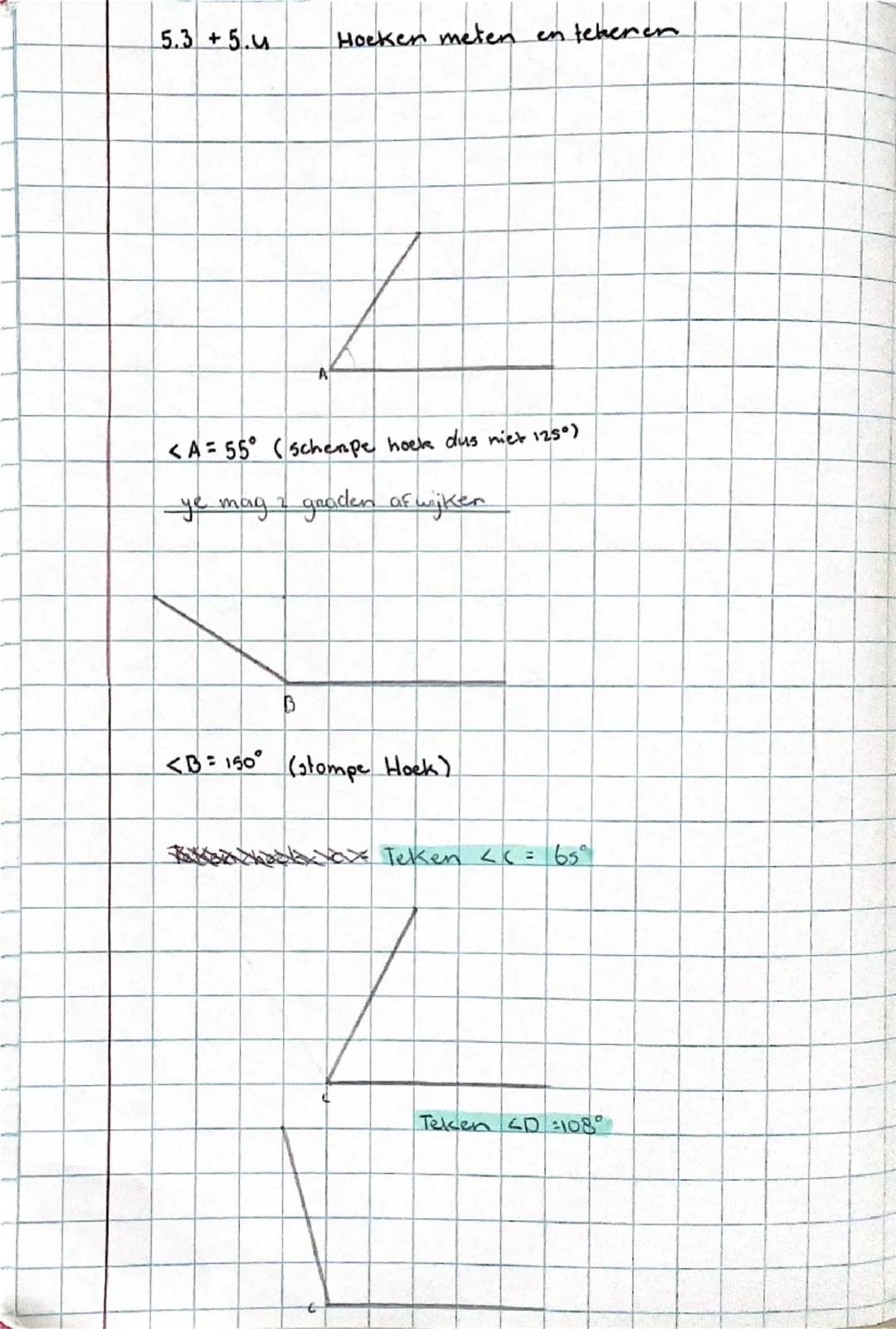 # Hoofdstuk 5

**5.1 lijnen, lijnstuk, en halve lijn**

lijnstuk:  heeft 2 eindpunten

halve lijn: heeft 1 eindpunt

lijn: heeft 0 eindpunte