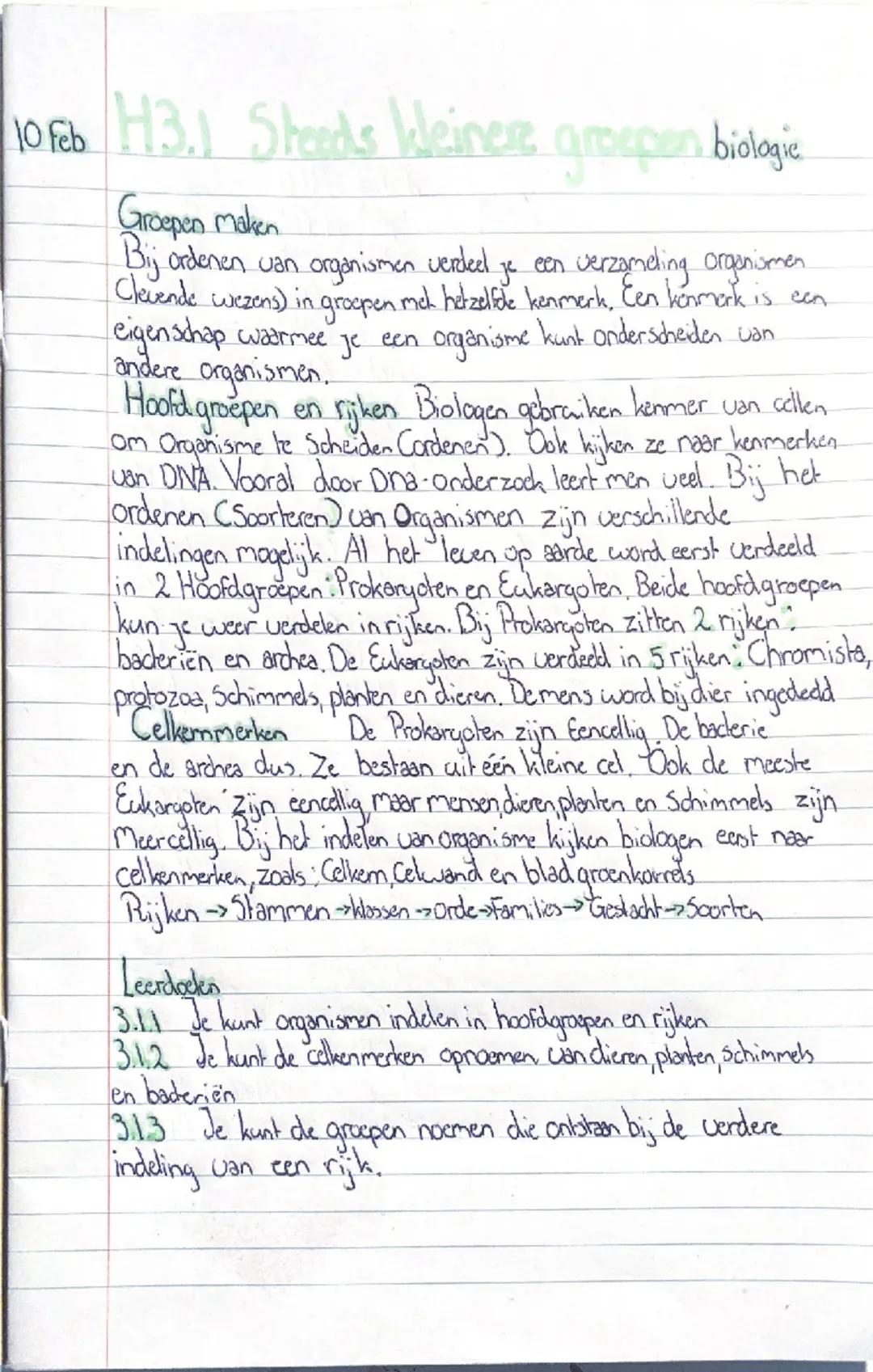 10 Feb H3.1 Steeds kleinere groepen biologie.

Groepen maken
ze naar kenmerken.
Bij ordenen van organismen verdeel je een verzameling organi