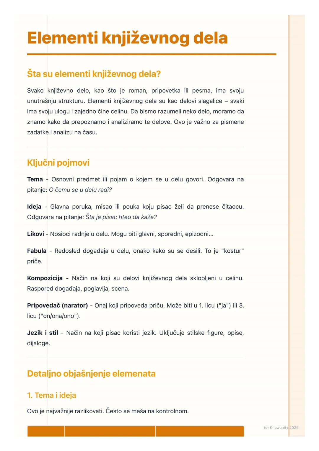 # Elementi književnog dela

Šta su elementi književnog dela?

Svako književno delo, kao što je roman, pripovetka ili pesma, ima svoju
unutra