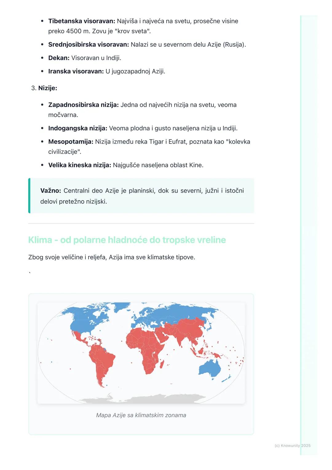 # Prirodne odlike Azije (reljef,
klima, hidrografija, biljni i
životinjski svet)

Prirodne odlike Azije - opšti pregled

Azija je najveći i 