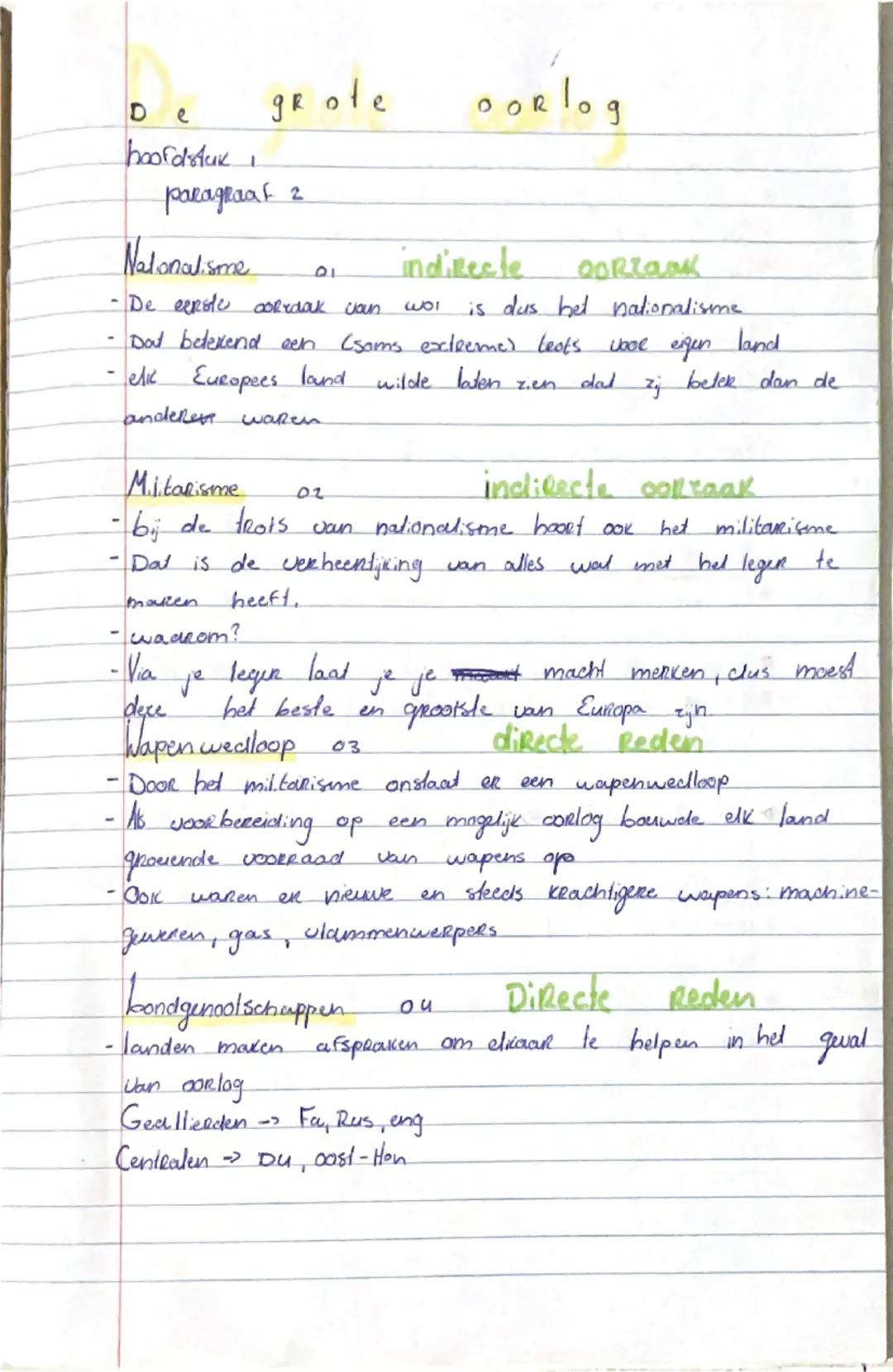 D
e grote oorlog

hoofdstuk 1
paragraaf 2

Nalonalisme 01 indirecte Oorzaak
- De eerste corrdak van is dus het nationalisme
- Dat betekend e