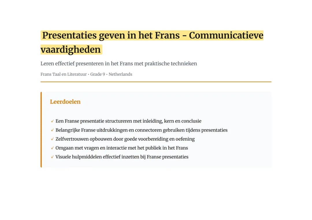 Presentaties geven in het Frans - Communicatieve vaardigheden