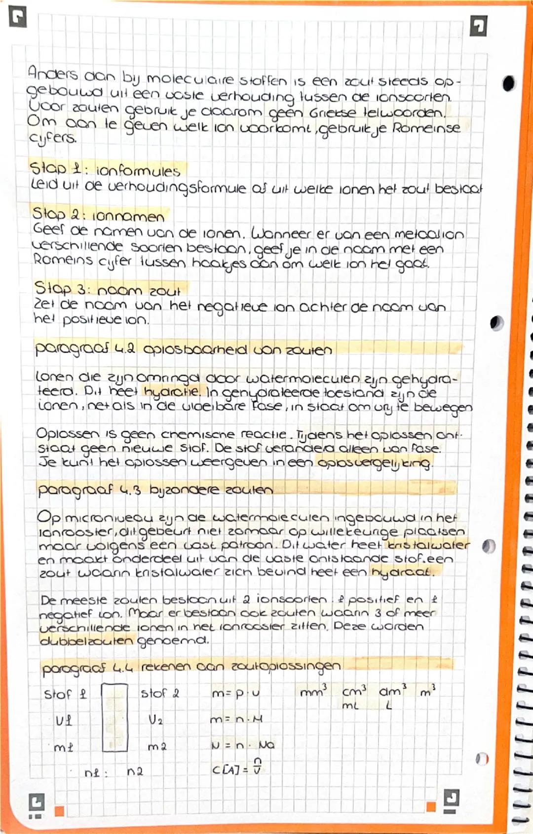 # hoofdstuk 4 zouten

paragraas 4.1 formules en noomgeving van zouren

Zouten ontstaan wanneer metalen met moleculaire stoffen
reageren. Mel