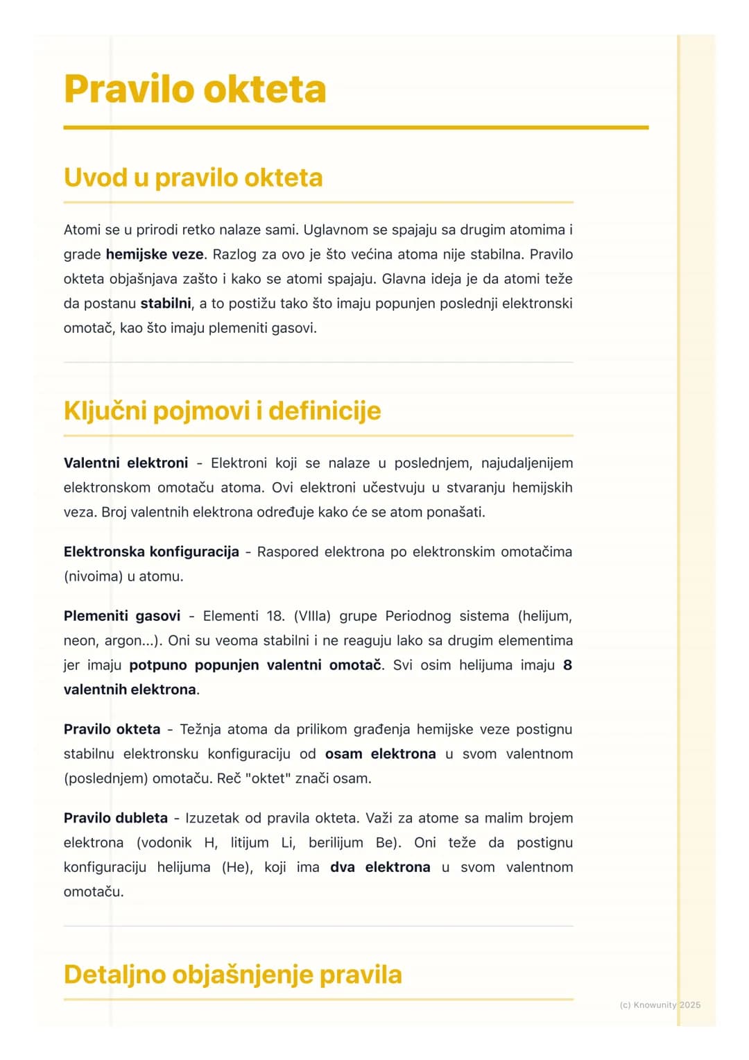# Pravilo okteta

## Uvod u pravilo okteta

Atomi se u prirodi retko nalaze sami. Uglavnom se spajaju sa drugim atomima i
grade hemijske vez
