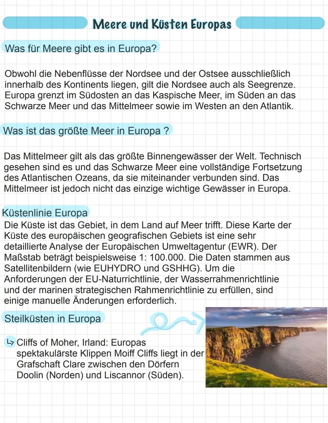 # Meere und Küsten Europas

Was für Meere gibt es in Europa?

Obwohl die Nebenflüsse der Nordsee und der Ostsee ausschließlich
innerhalb des
