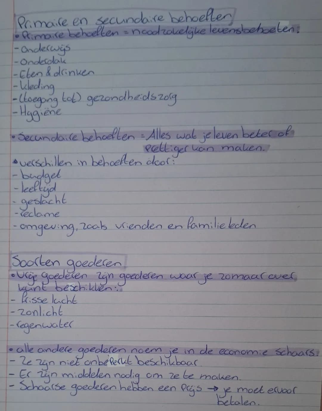 Primaire- en secundaire behoeften, soorten goederen, welvaart