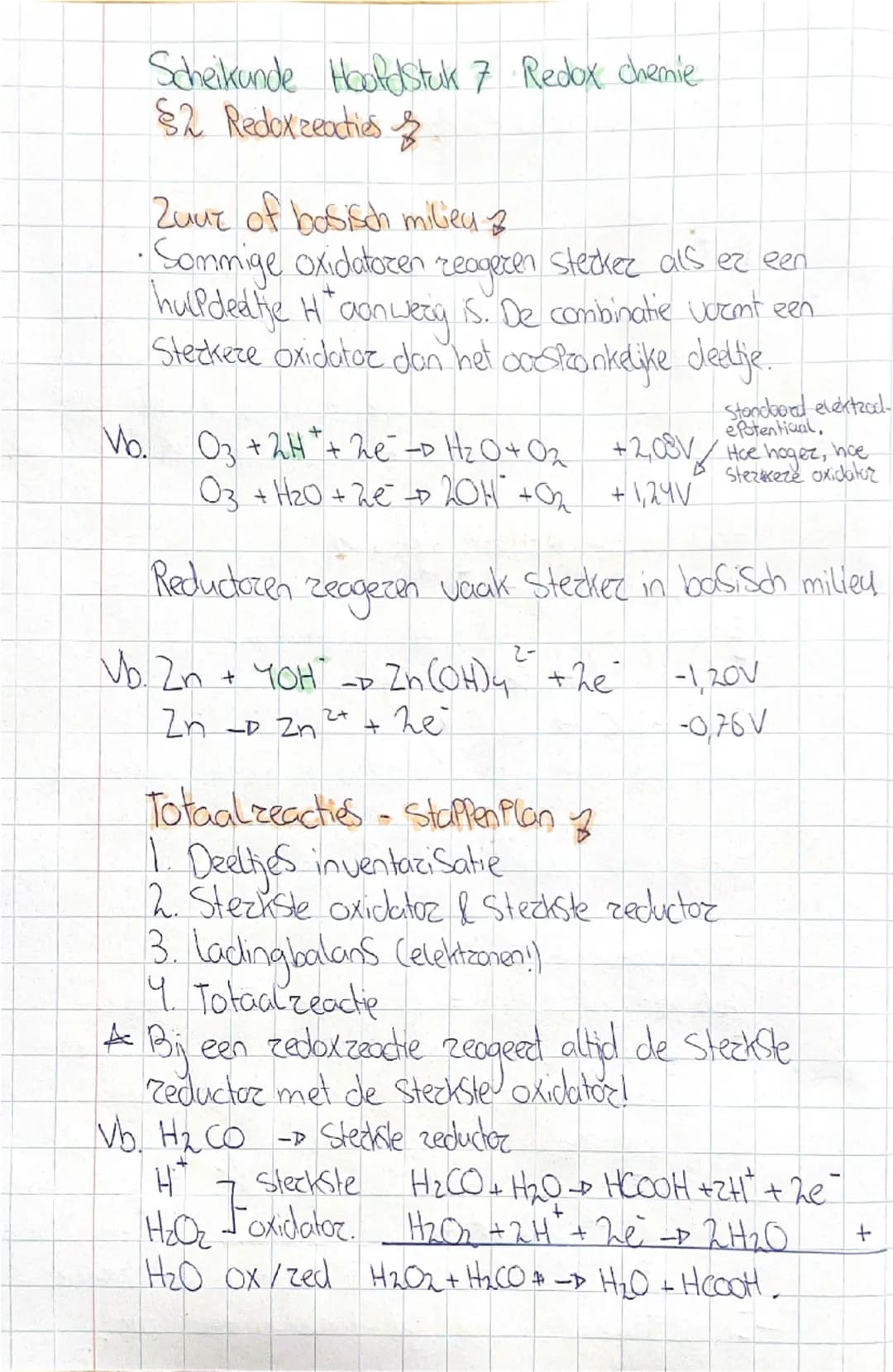 Scheikunde Hoofdstuk 7 Redox chemie
§2 Redox reacties
Leezdoelen.
1. Je kunt een totaal zeache van een redoxzeactie
opstellen met behulp van