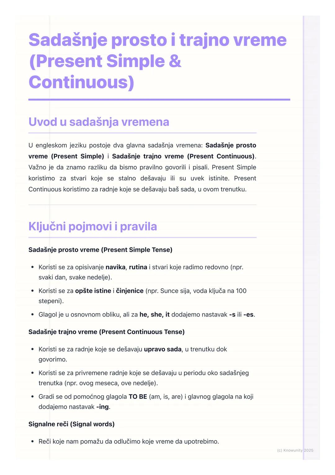 # Sadašnje prosto i trajno vreme
(Present Simple &
Continuous)

Uvod u sadašnja vremena

U engleskom jeziku postoje dva glavna sadašnja vrem