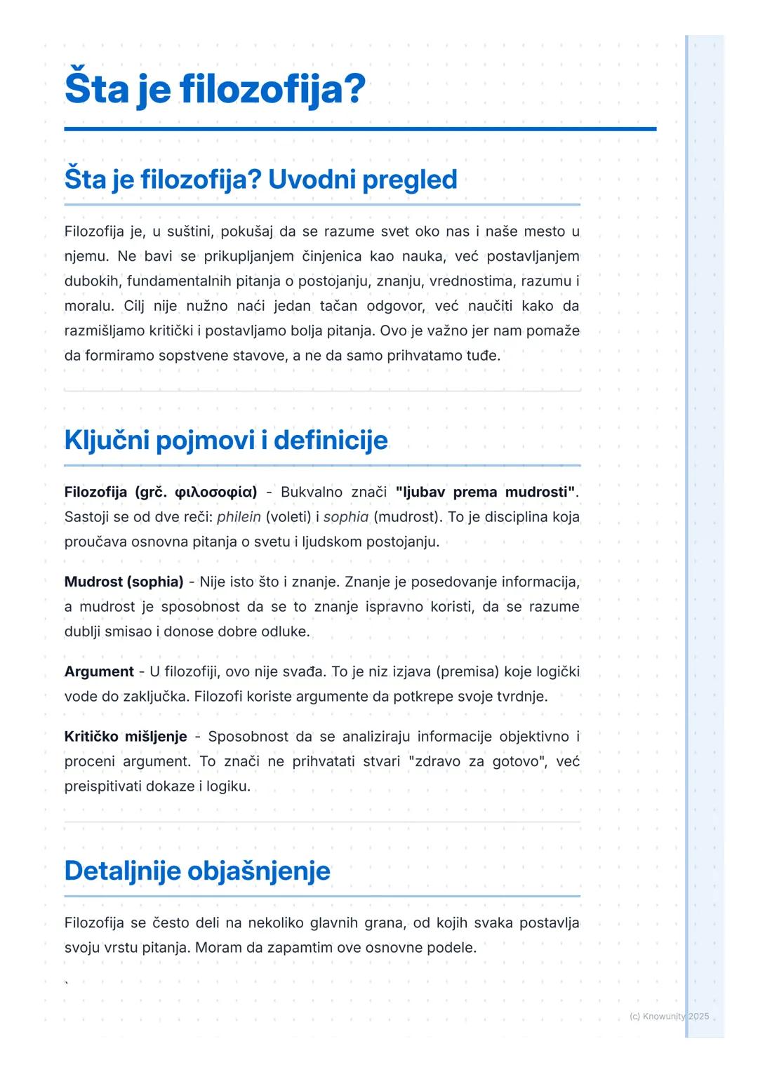 # Šta je filozofija?

Šta je filozofija? Uvodni pregled

Filozofija je, u suštini, pokušaj da se razume svet oko nas i naše mesto u
njemu. N