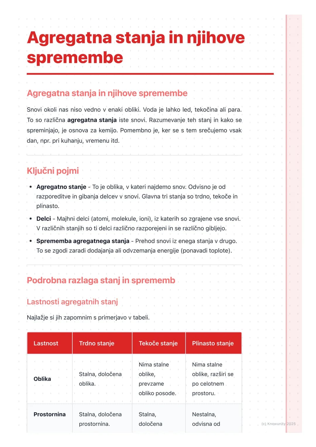 # Agregatna stanja in njihove
spremembe

Agregatna stanja in njihove spremembe

Snovi okoli nas niso vedno v enaki obliki. Voda je lahko led