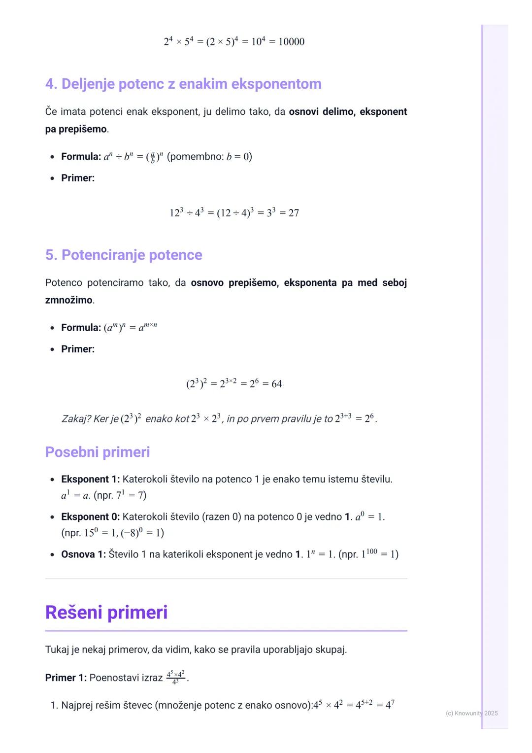 # Potence

## Kaj so potence?

Potence so v bistvu samo krajši način za zapis množenja istega števila večkrat
zapored. Namesto da pišemo 2×2