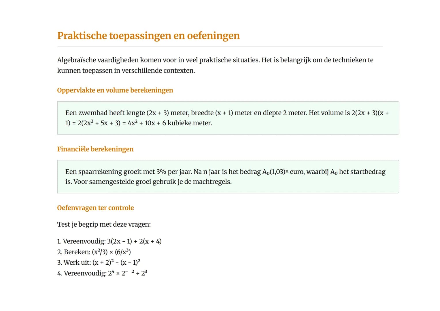 Algebraïsche vaardigheden: haakjes, breuken en
machten
Toepassen van haakjes wegwerken, breuken vereenvoudigen en machten
Rekenen 	Grade 10 