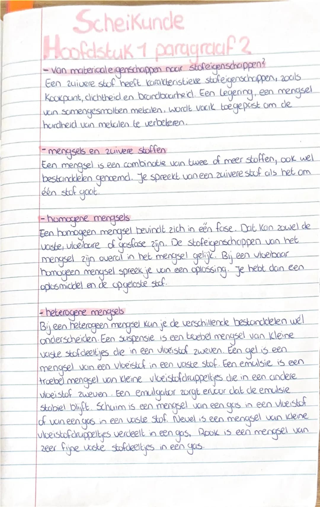 # Scheikunde

# Hoofdstuk 1 paragraaf 2

- van matericaleigenschappen naar stofeigenschappen?

Een zuivere stof heeft karakteristieke stufei